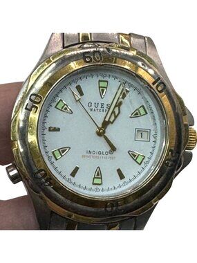 Guess Waterpro Two-Tone Mens Watch Quartz Stainless Steel White Dial Date 50M